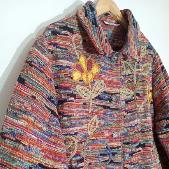 Graff by Um Company multi color handwoven button down jacket with embroidery - Picture 3 of 15